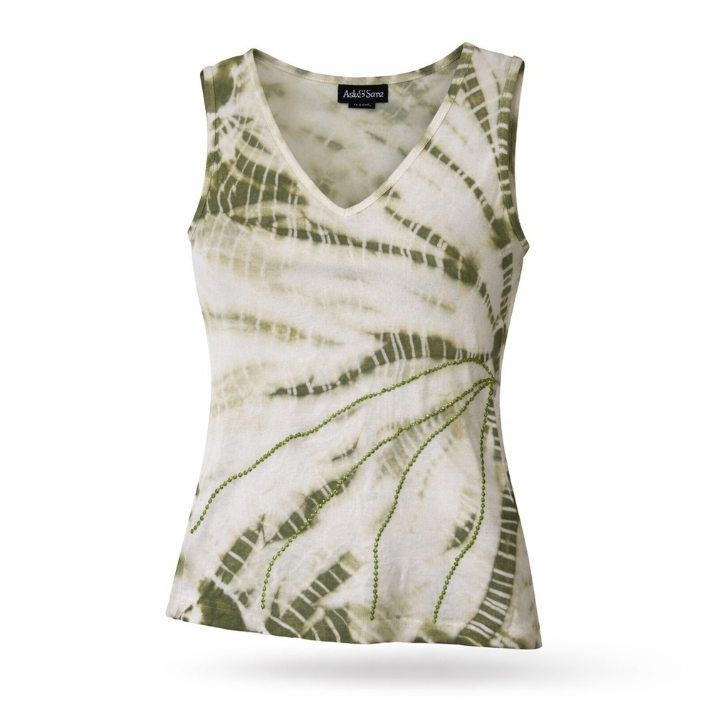 Ash & Sara Green Tie Dye Sequin Tank Top Boho Festival Women's Medium